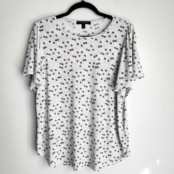 Banana Republic White Black Floral Print Flutter Sleeve Lightweight Flowy Blouse - Picture 1 of 8